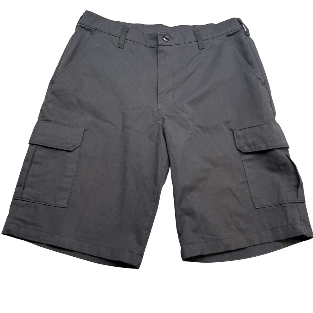 Red Kap Mens Black Cargo Work Shorts PT66BK0 Size 34 Utility Twill Flat Front